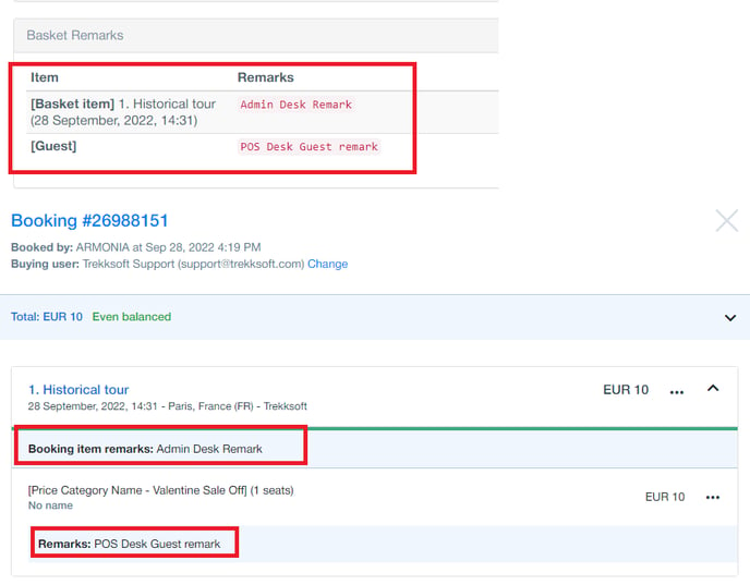 Basket item + Guest remark
