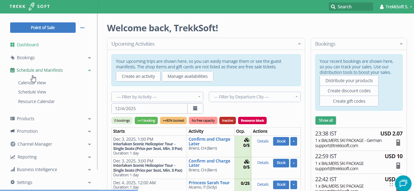 Calendar view - Guest Manifest