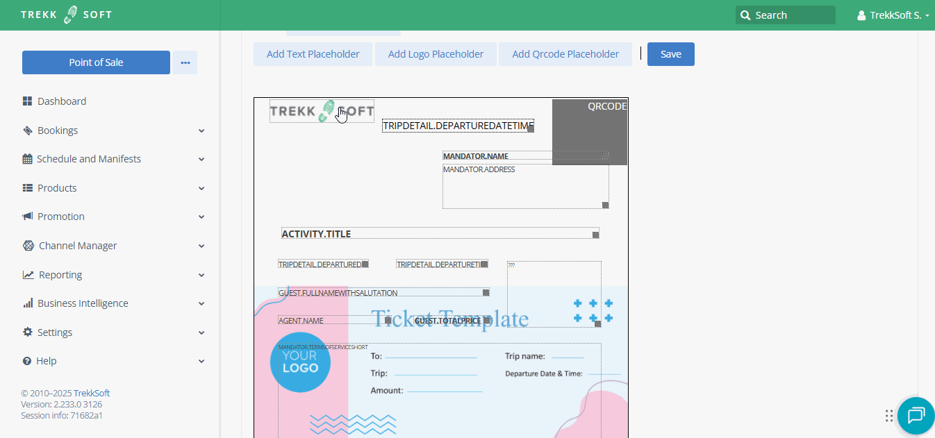 Customize ticket for activities-add remove placeholders