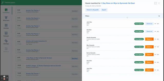 Filter options in POS guest manifest