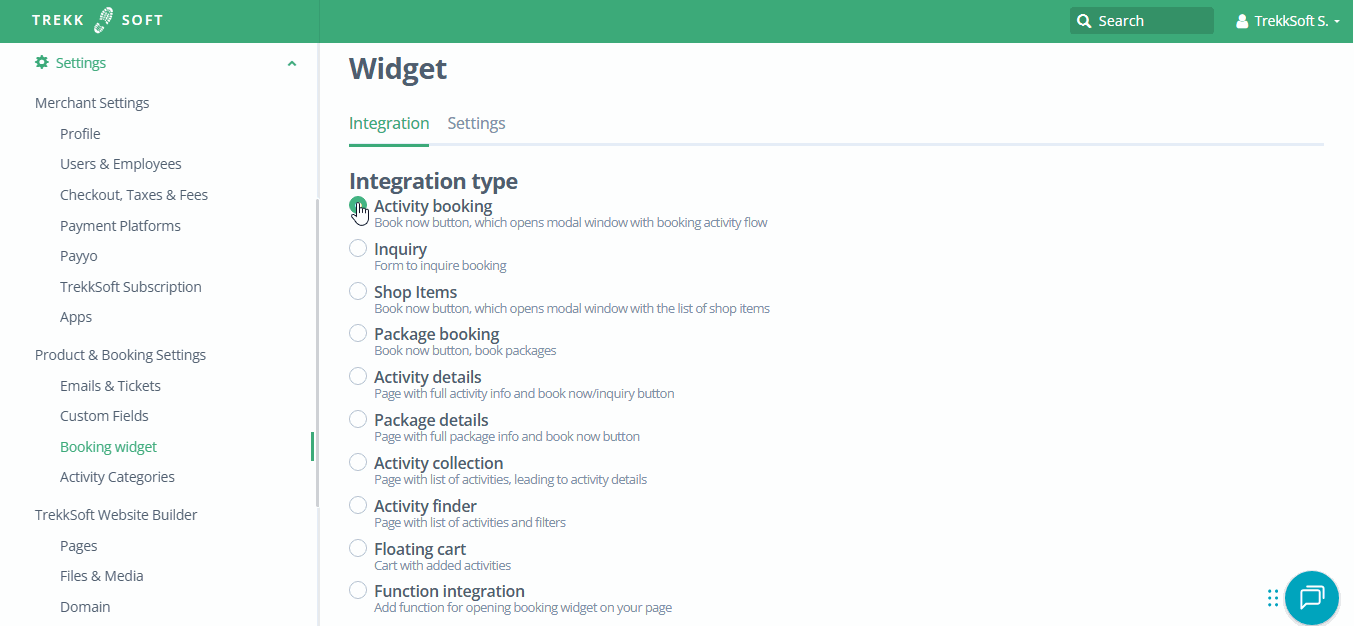 Generate booking widget