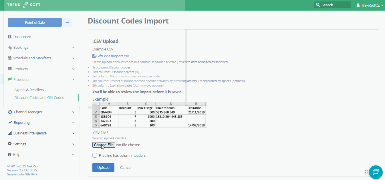 Import discount codes