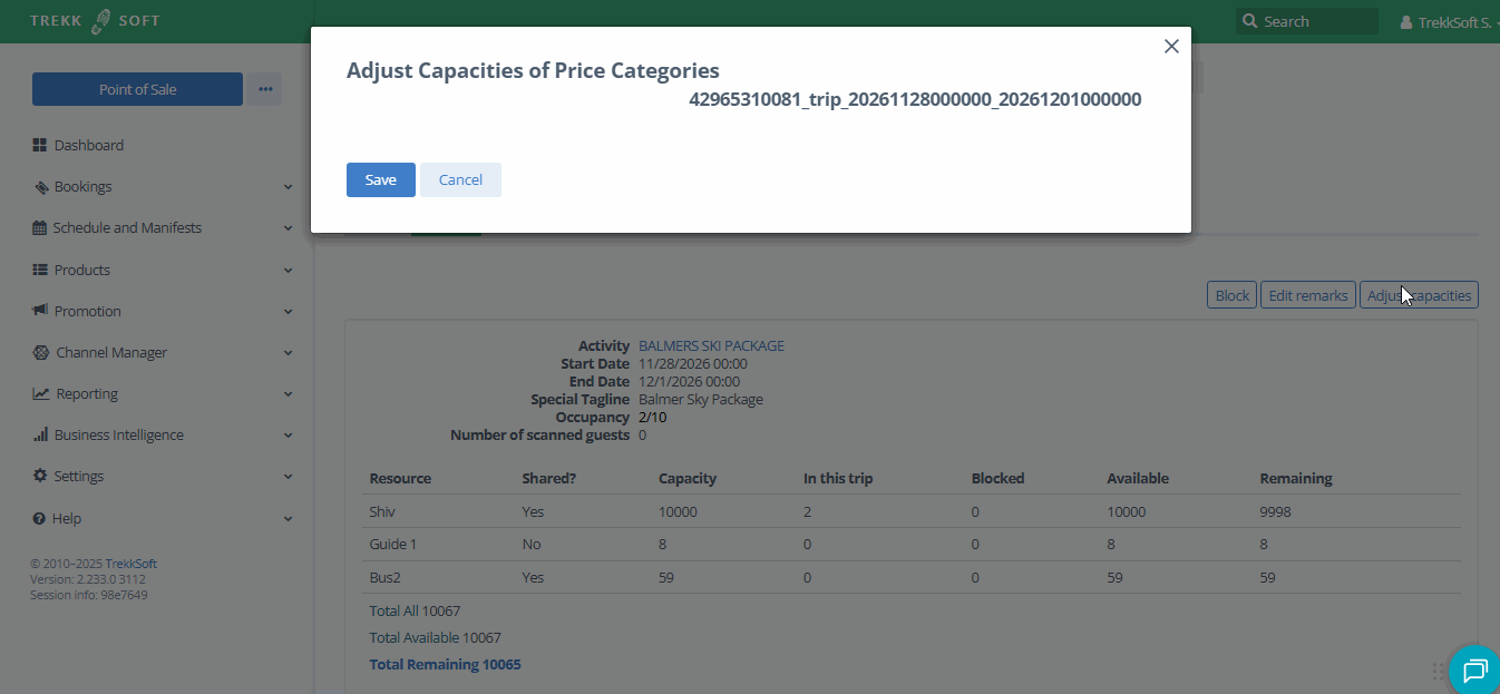 Manifest - Summary - Adjust capacity
