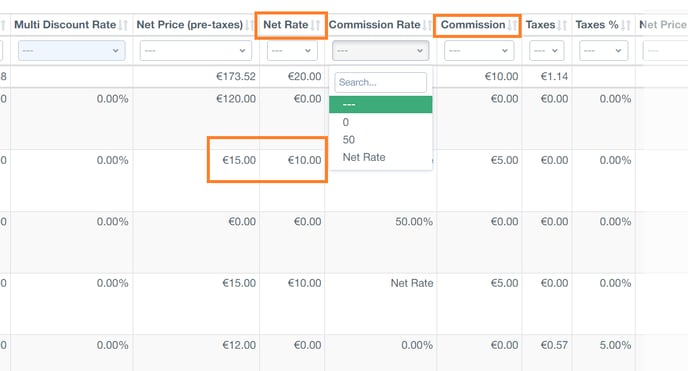 Net rate column reporting