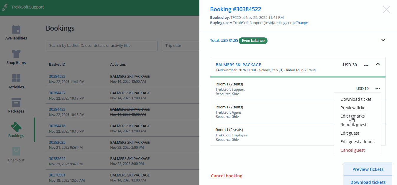 POS-rebook basket guest-same activity-schedule