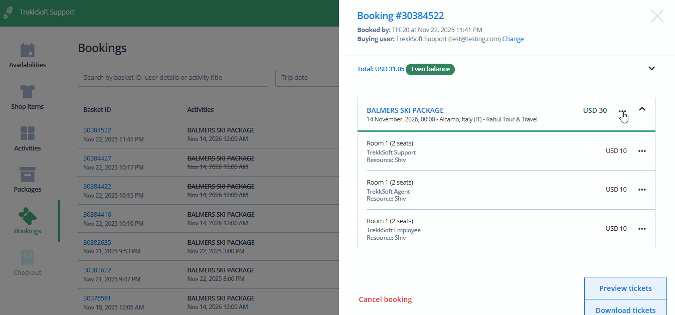 POS-rebook basket item with multiple guest-same activity-schedule