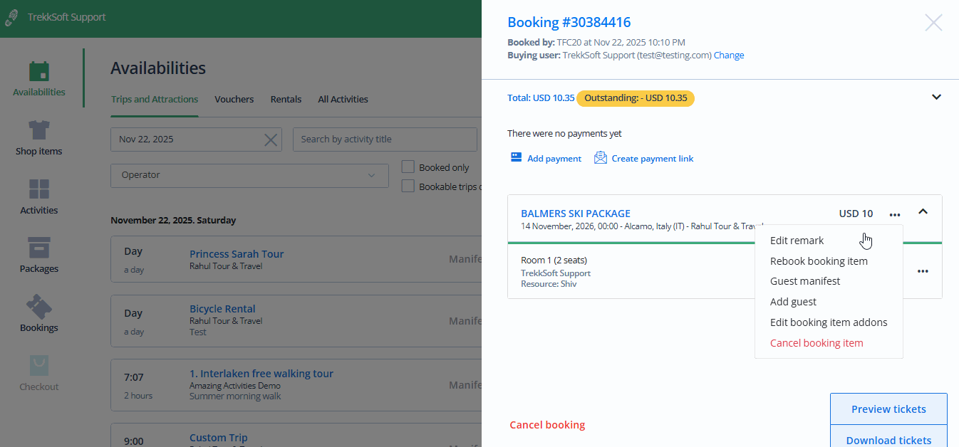 POS-rebook different activity-different price category