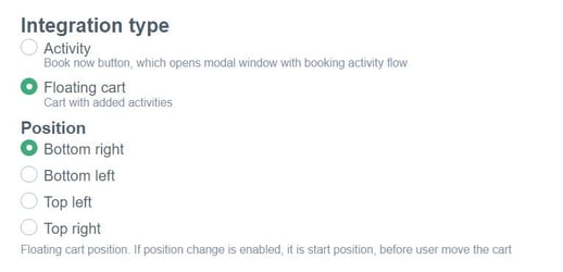 floating cart settings