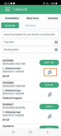 mPOS booking list access guest manifest