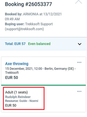 resource details in booking details