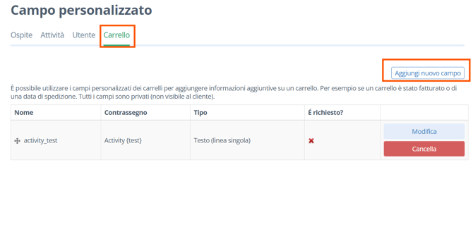 campo personalizzato carrello